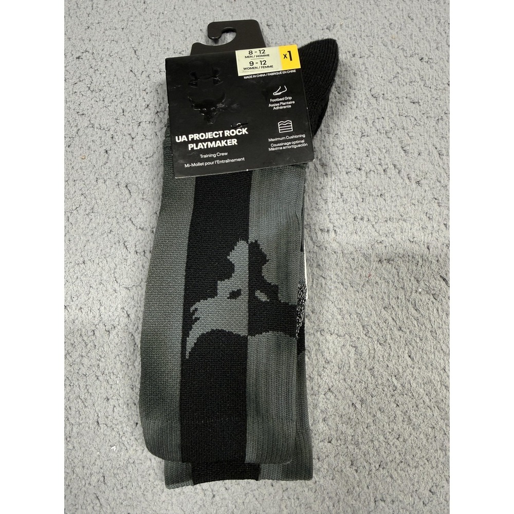 Under Armour Project Rock Playmaker Socks Mens 8-12 Gray Training Crew Mid Calf